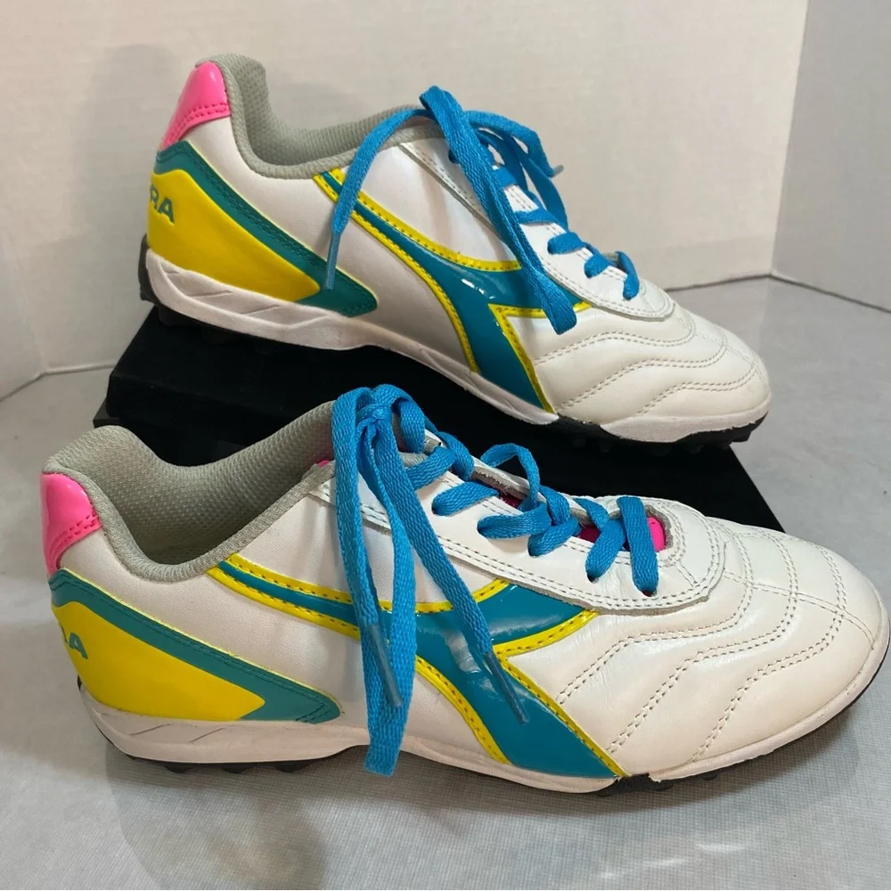 Diadora Turf Soccer Shoes White Teal Yellow Pink Women’s 6 EU 37